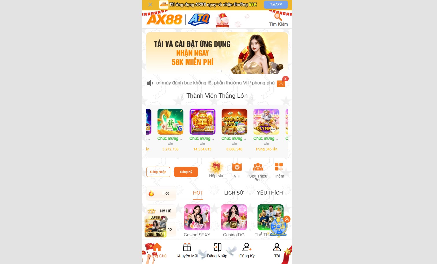 Giao diện chọn game uy tín tại trang chủ ax88