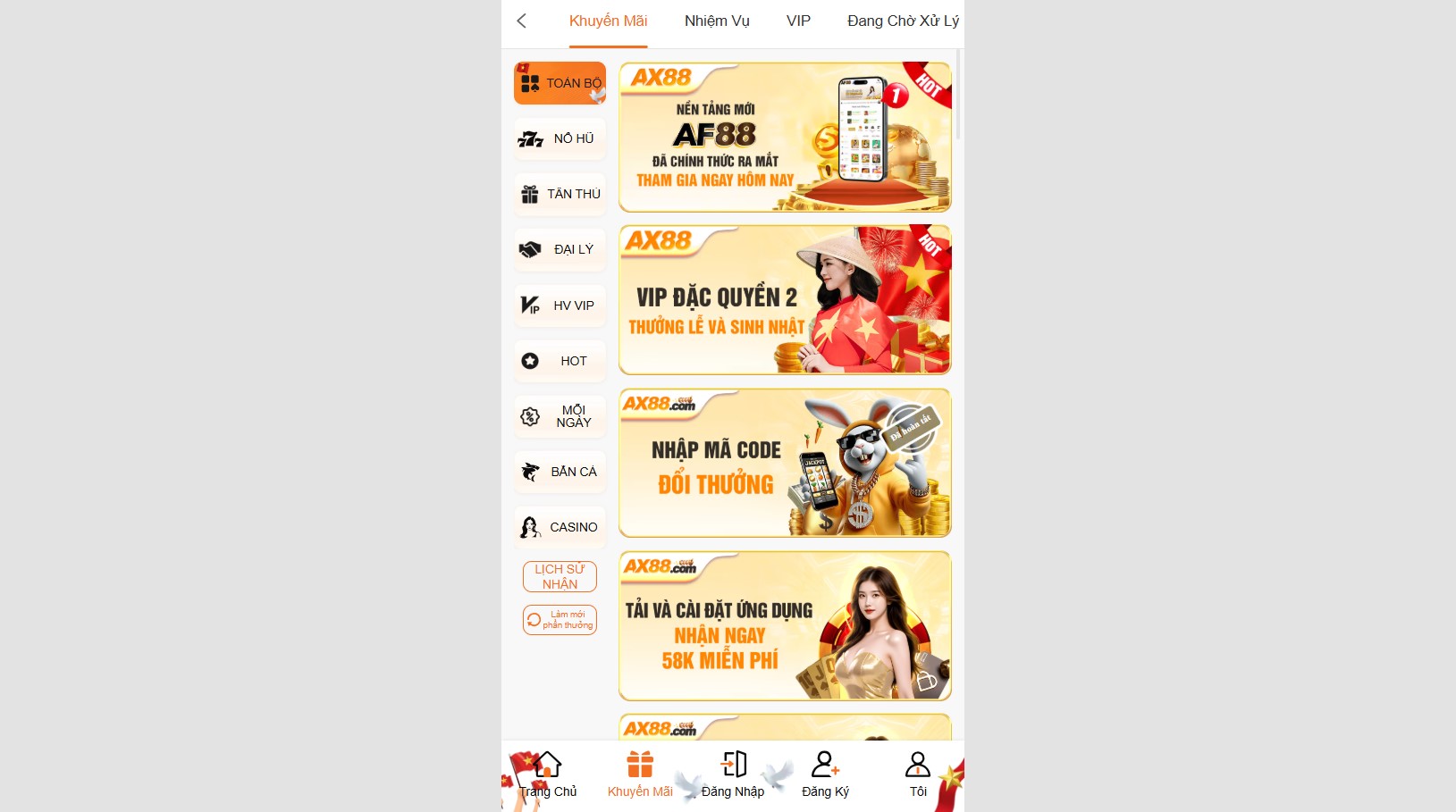 Ax88 có nhiều chương trình khuyến mãi hàng ngày, hàng tuần dành cho thành viên mới, thành viên VIP và thành viên nhiệt tình tham gia chơi